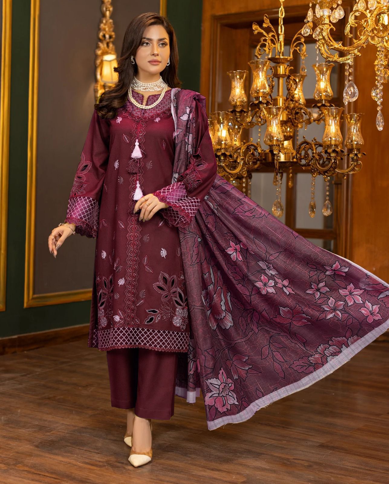 PREMIUM DHANAK  3PC EMBROIDERED SUITS