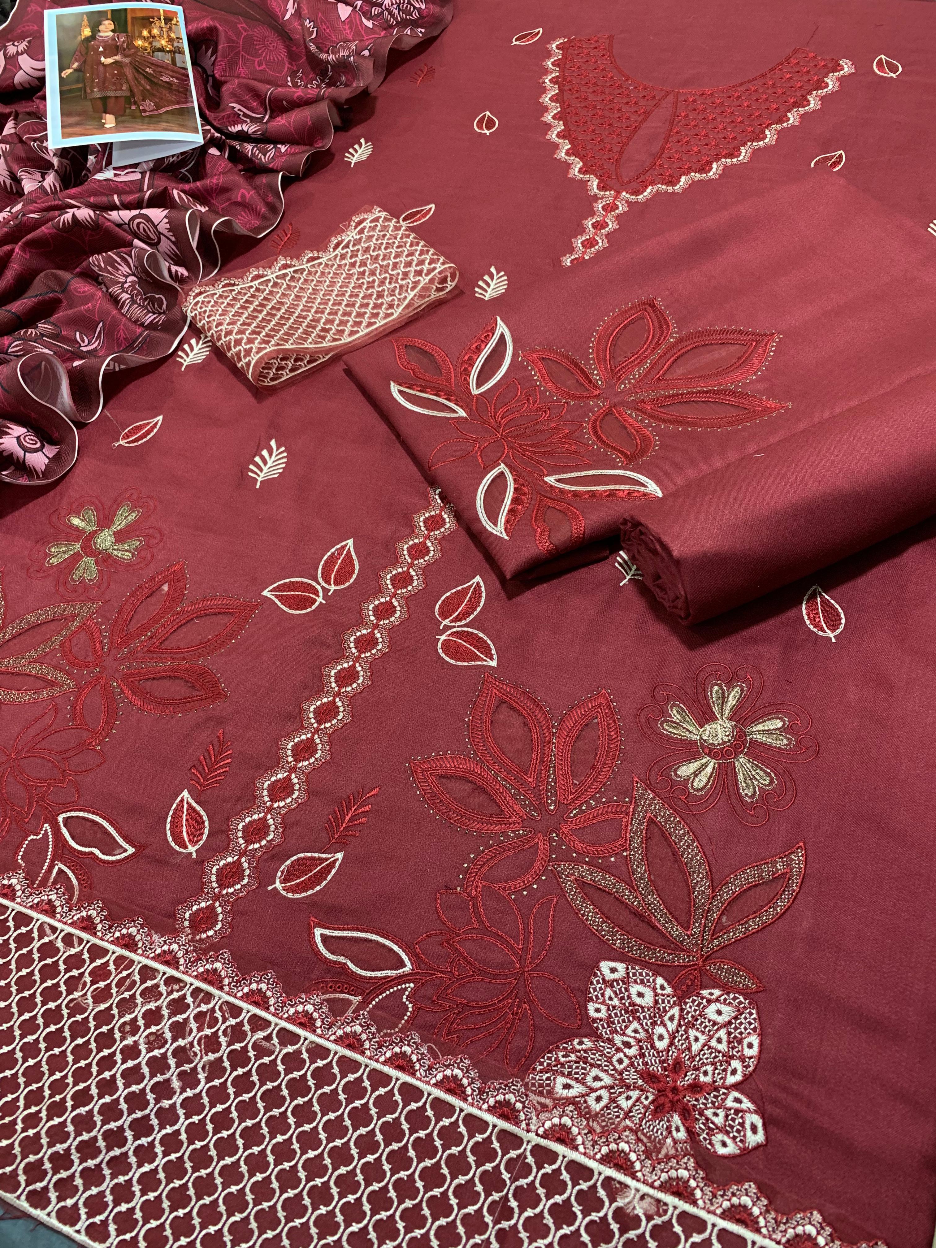 PREMIUM DHANAK  3PC EMBROIDERED SUITS