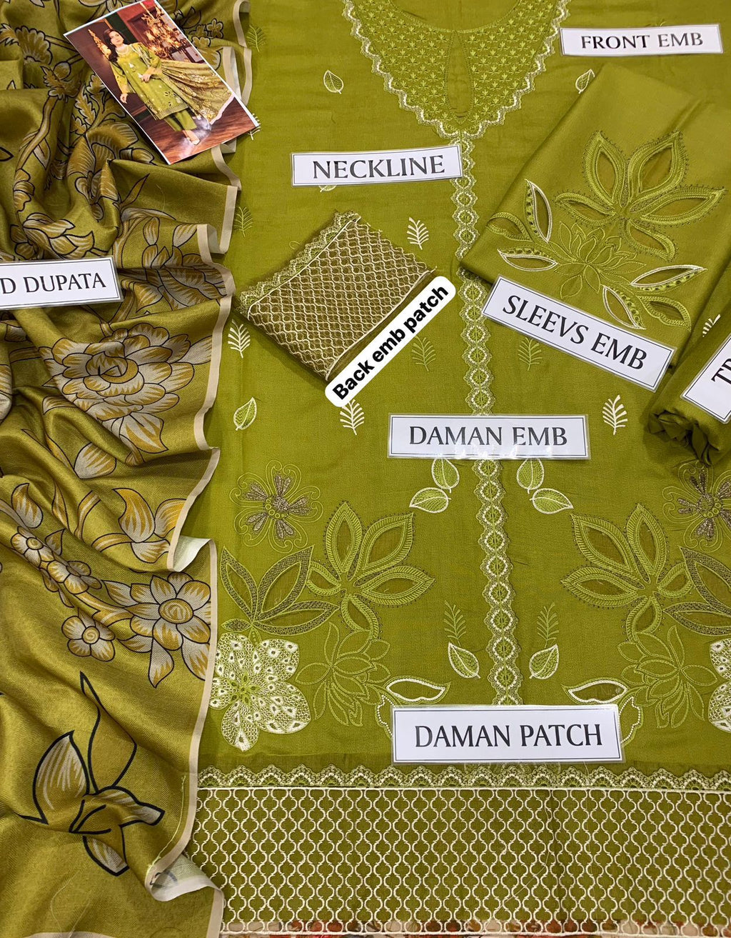 PREMIUM DHANAK  3PC EMBROIDERED SUITS